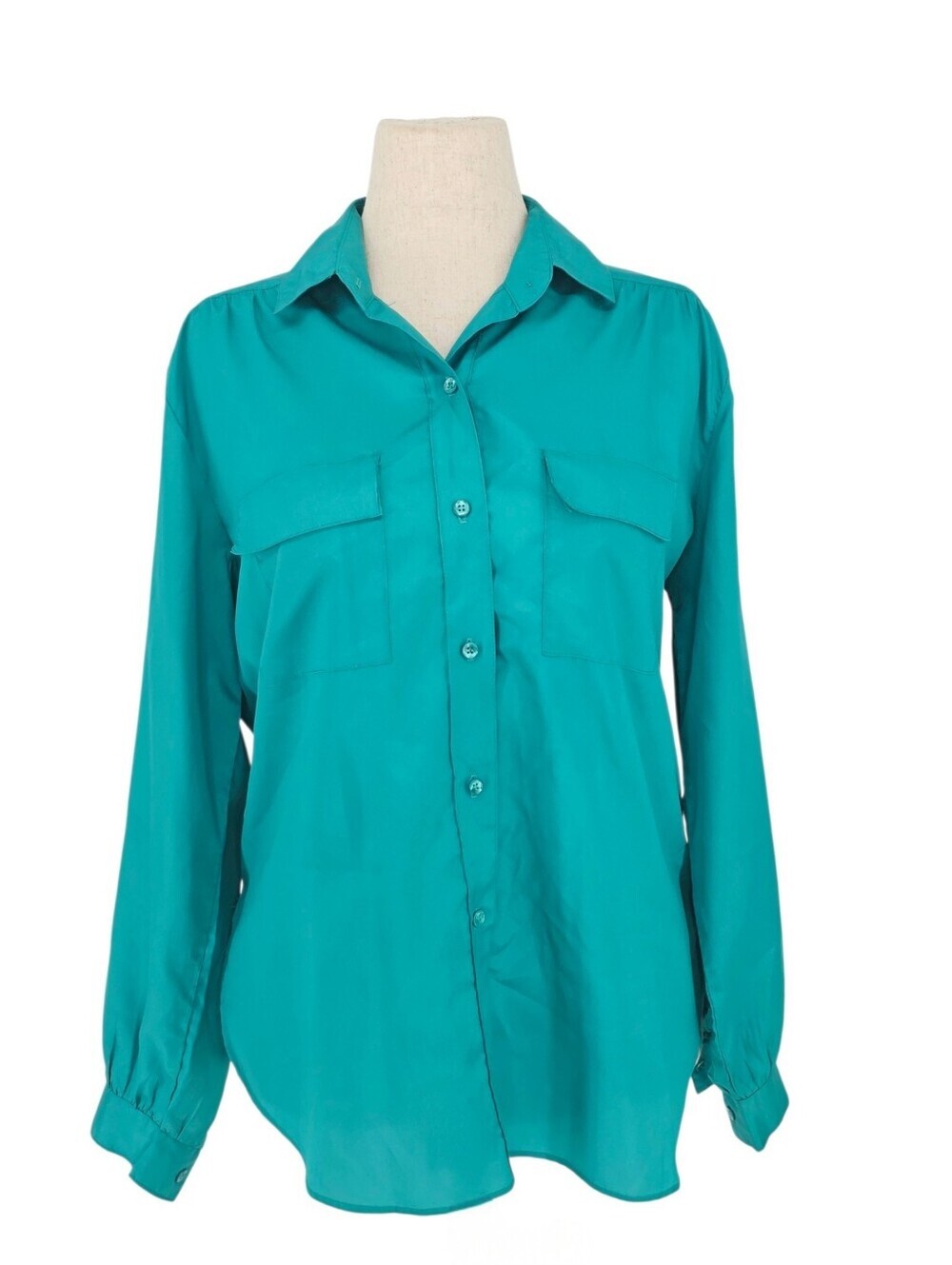 Vintage 80s/90s All Hours Paris Milan Teal Cotton Button Front Blouse